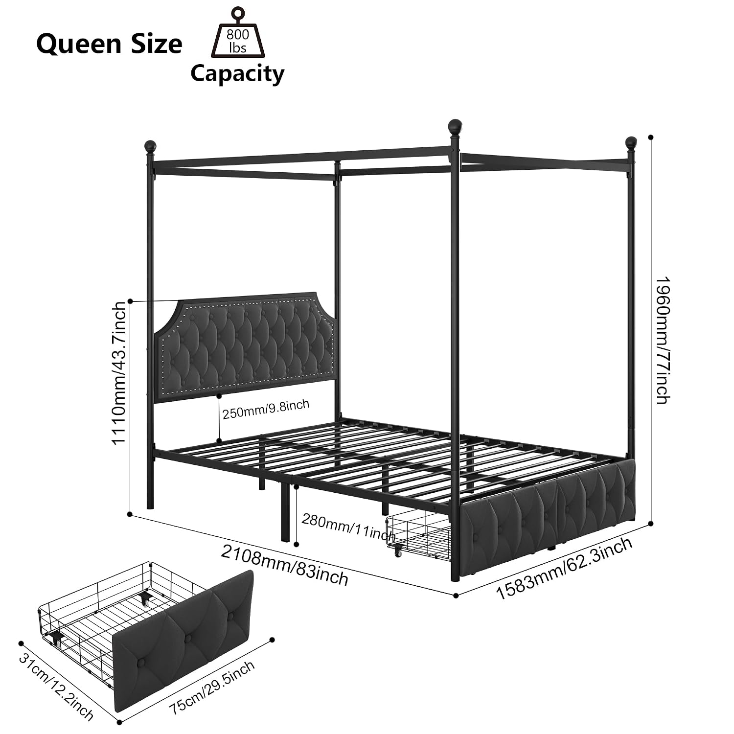Canopy Bed Frame Metal Queen - Queen Canopy Bed Frame With Storage