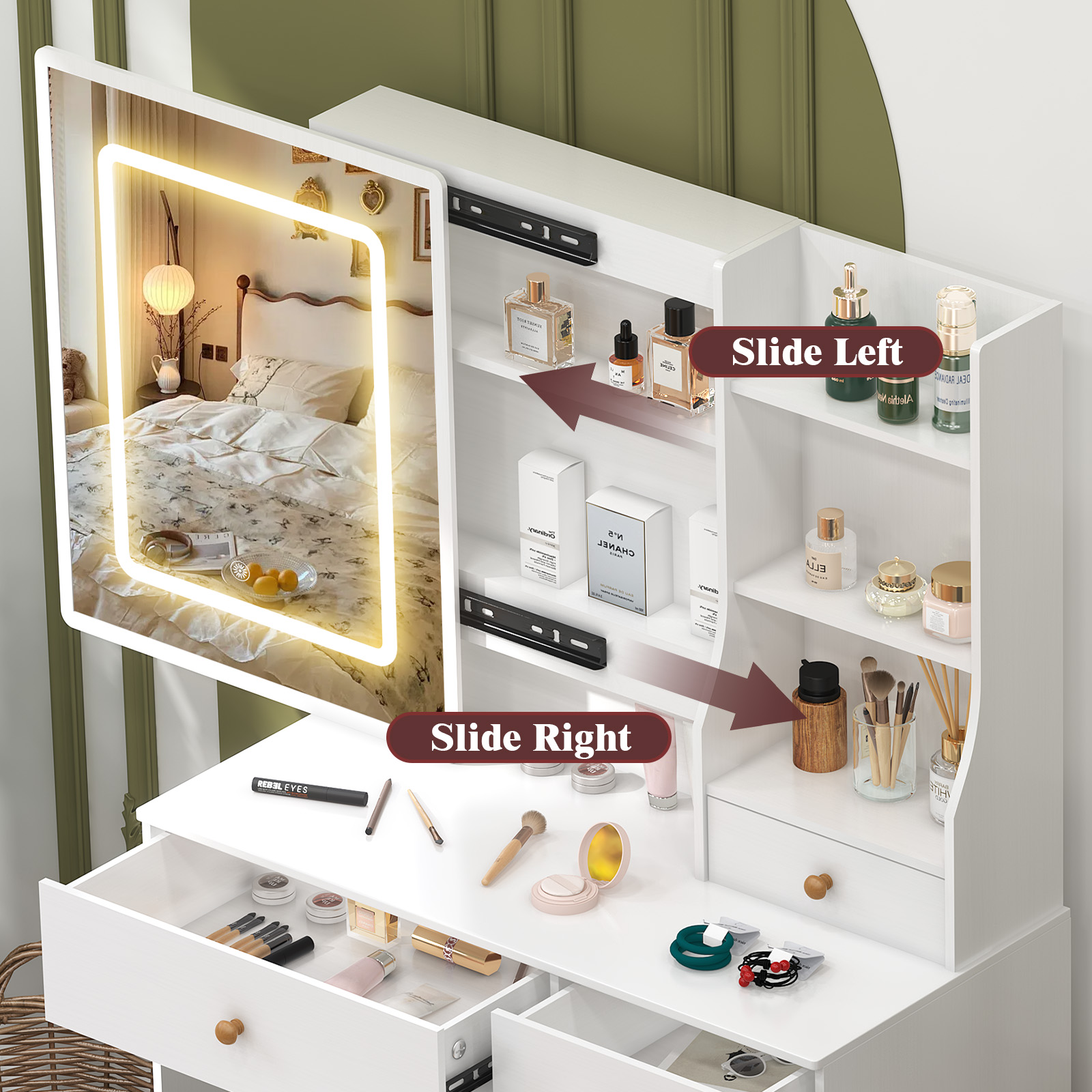 Teousev White Makeup Vanity Dr - Dressing Table Vanity With Lighted Mirror ulasan dan harga