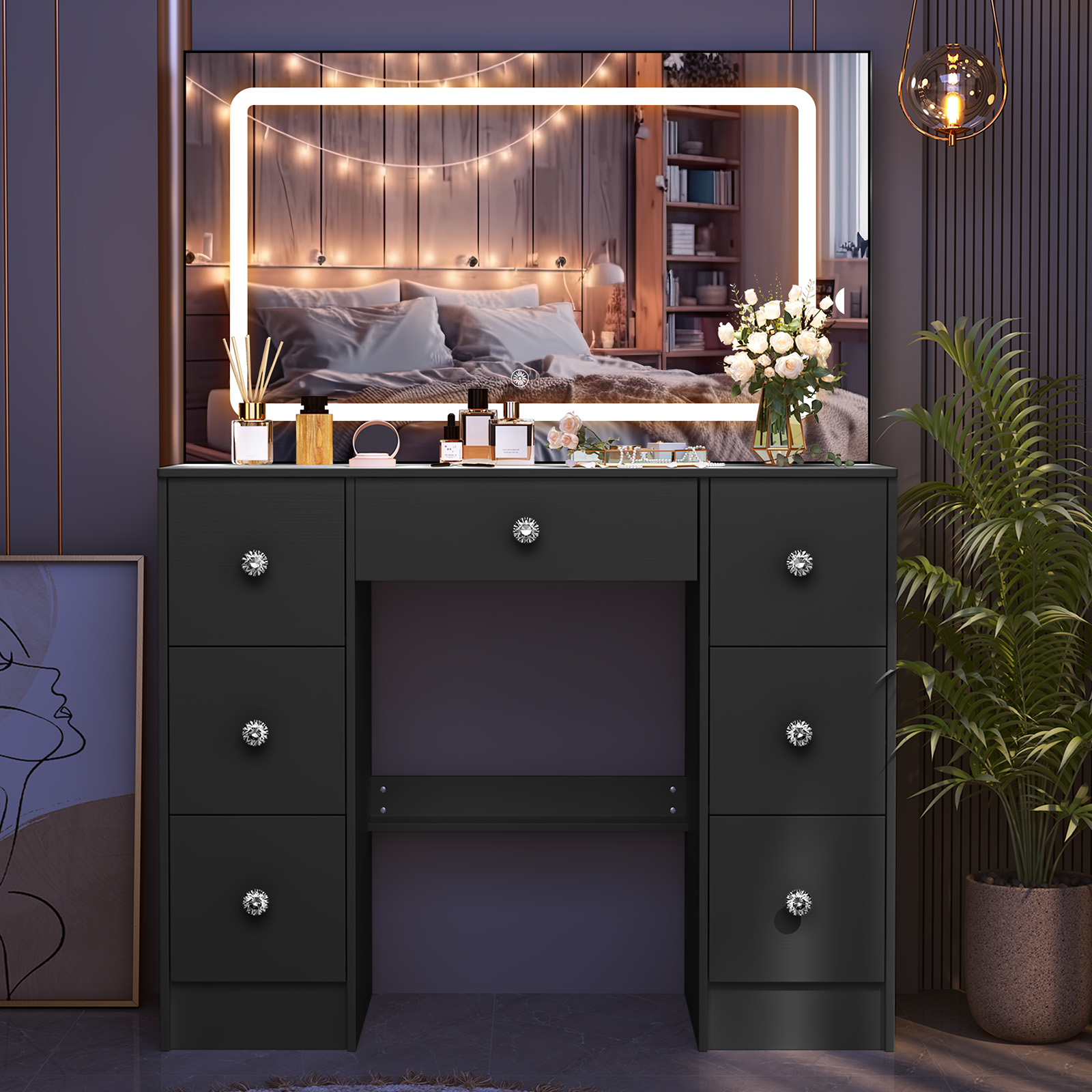 Black Makeup Vanity Dressing T - Dressing Table Vanity With Lighted Mirror ulasan dan harga