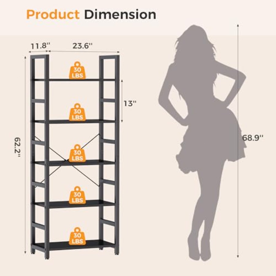 5-Tier Bookshelf, Modern Tall  - Storage ulasan dan harga