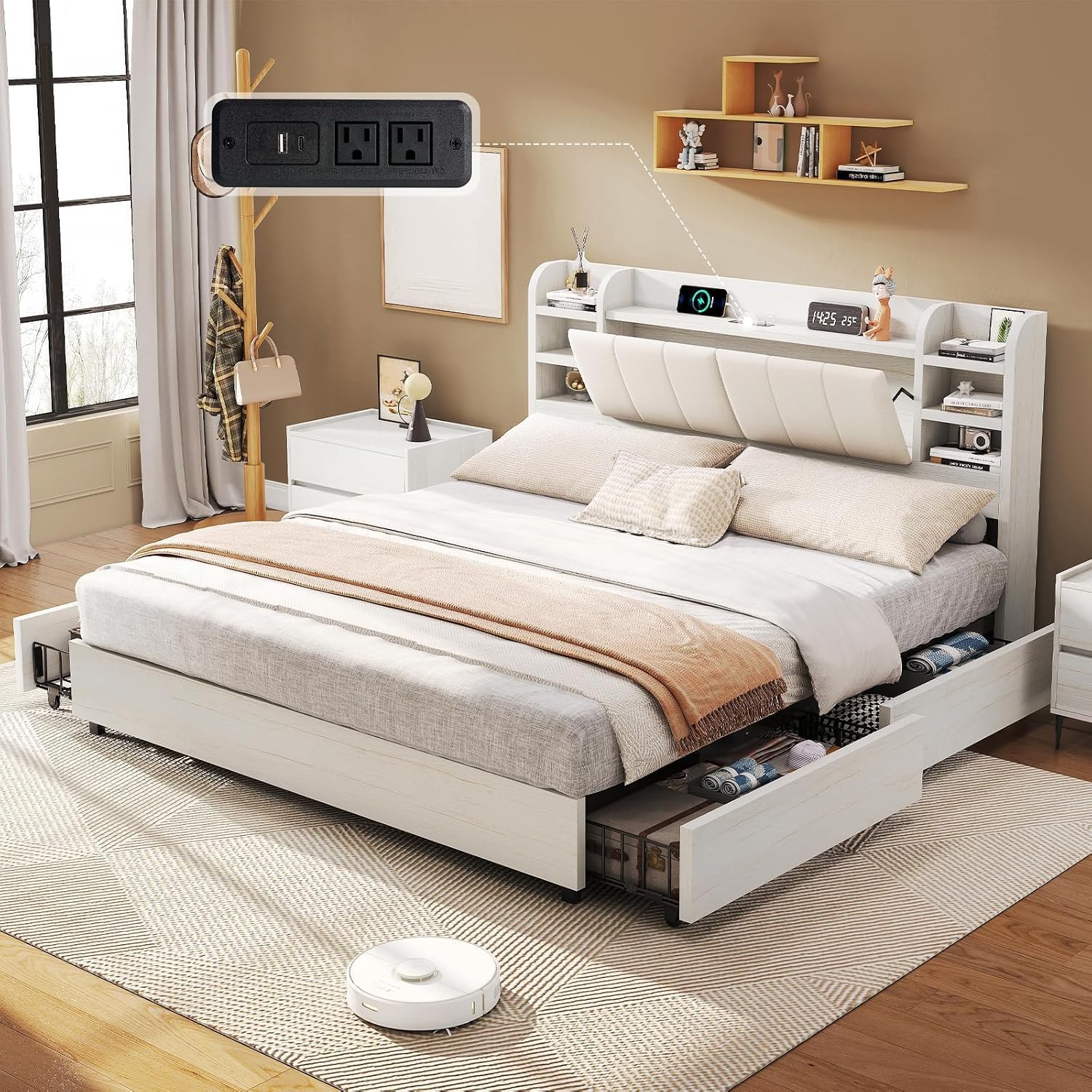 King Size Upholstered Platform - King Size Bed Frame With Storage Drawers ulasan dan harga