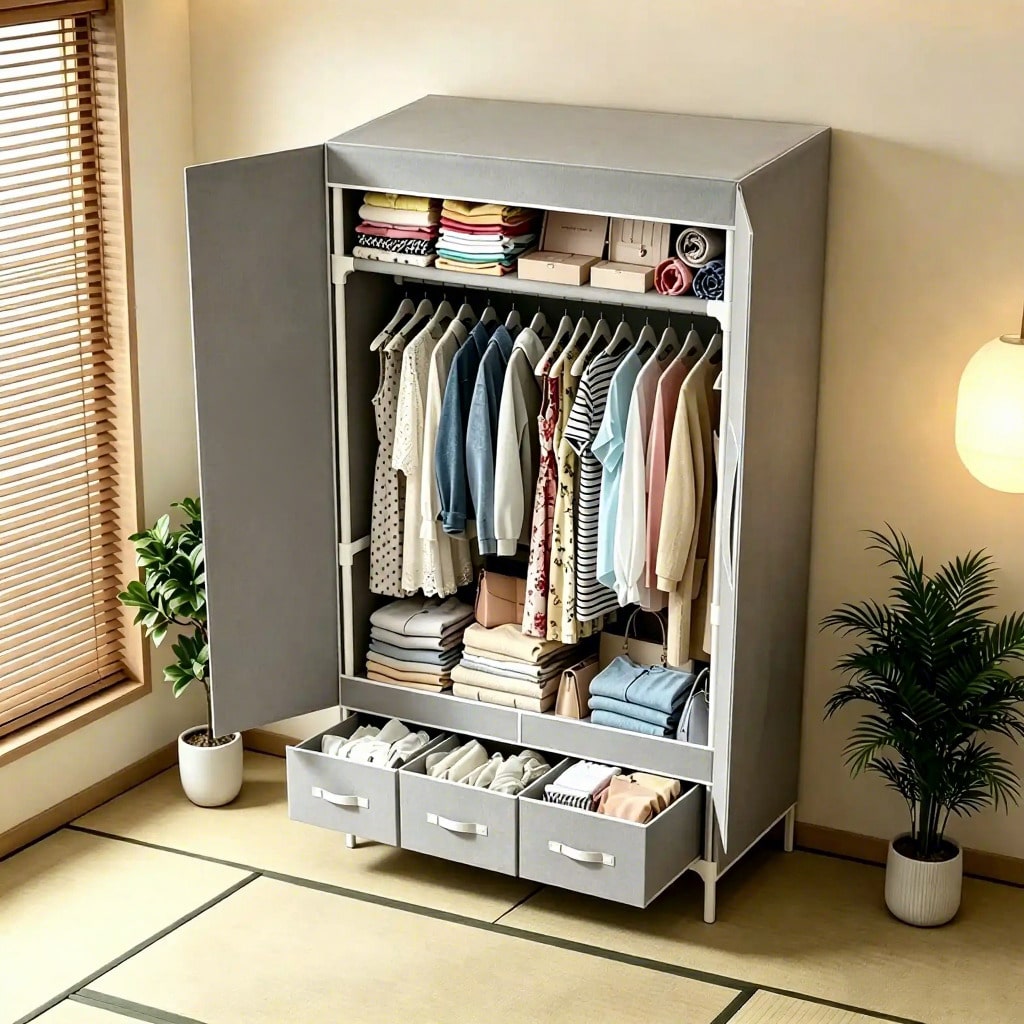 Portable Closet Wardrobe, 57.4 - Wardrobe Closet Portable Fabric Cover ulasan dan harga