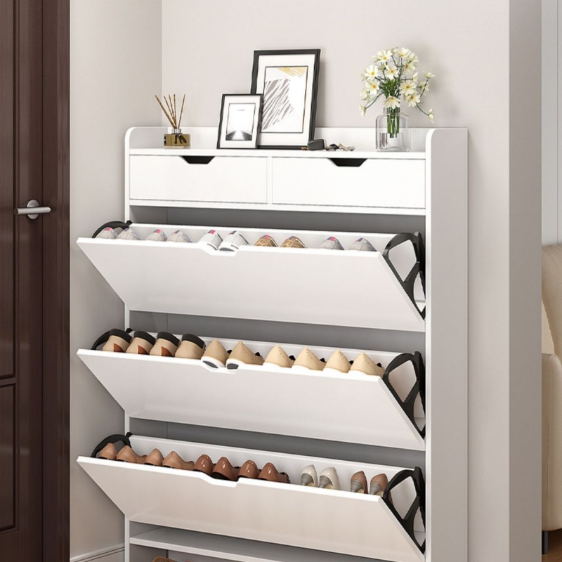 2-Tier Wooden Shoe Organizer C - Shoe Rack Cabinet Narrow Entryway ulasan dan harga