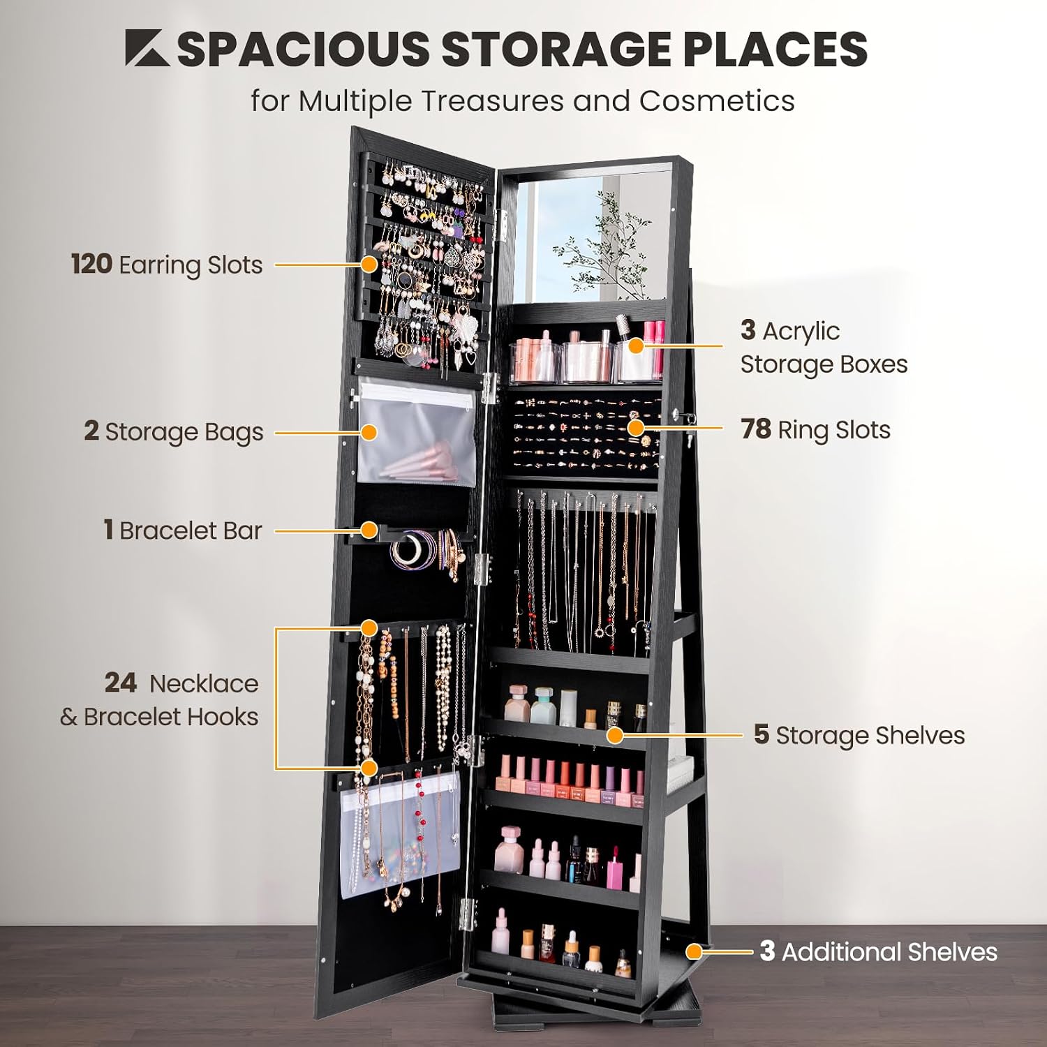 Black Standing Lockable 360 Sw - Full Length Mirror Jewelry Armoire ulasan dan harga