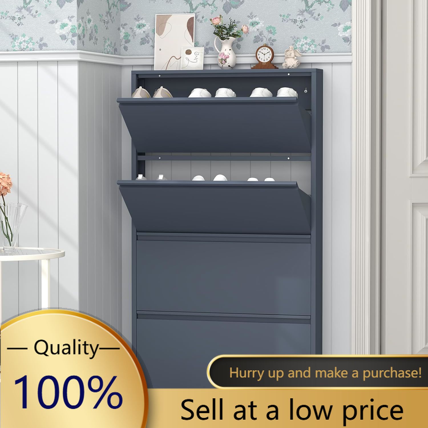 Shoe Cabinet with 4 Flip Drawe - Shoe Rack Cabinet Narrow Entryway ulasan dan harga