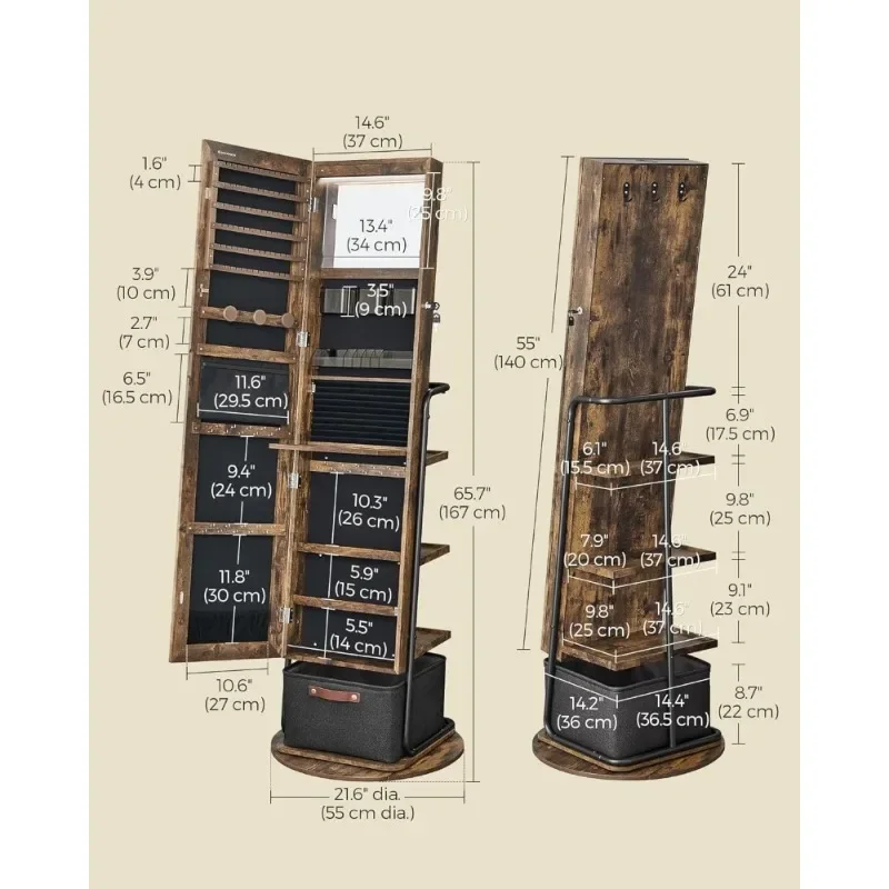 l 360° Swivel Mirrored Jewelry - Full Length Mirror Jewelry Armoire ulasan dan harga